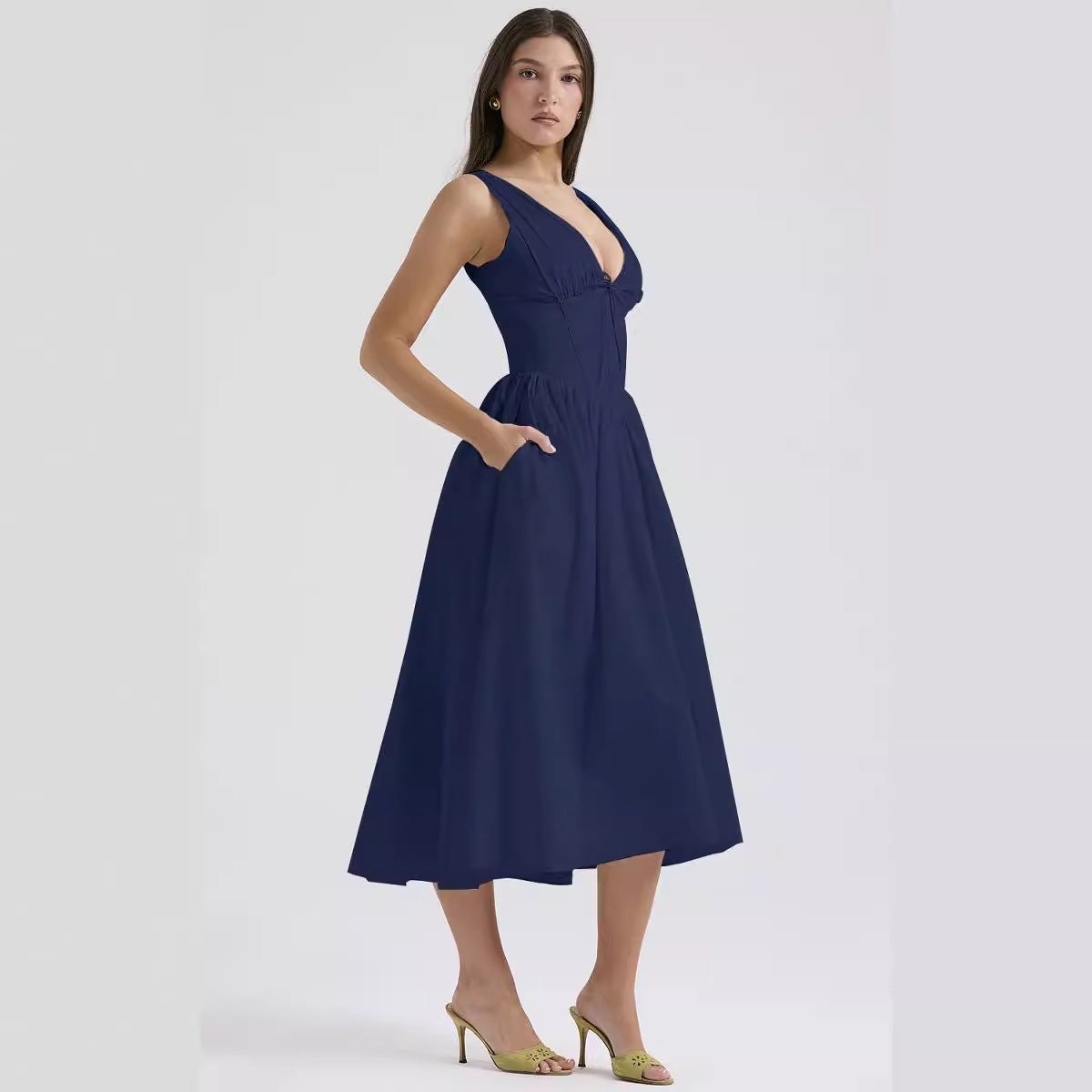 New slim-fit suspender dress fashion printed V-neck temperament dress