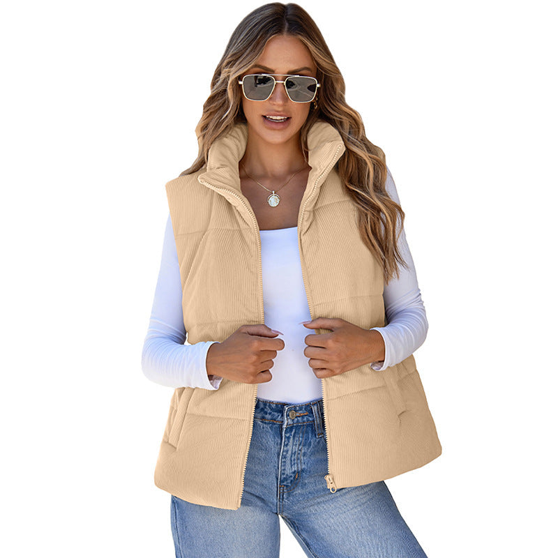 Solid color versatile cotton jacket vest sleeveless warm vest jacket