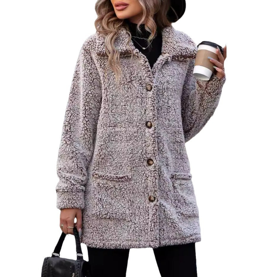 Autumn and Winter new women's casual loose lapels single-breasted mid-length cardigan jacket