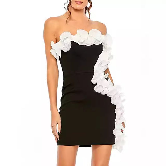 White fungus edge tube top bandage dress high-end skirt summer female youth