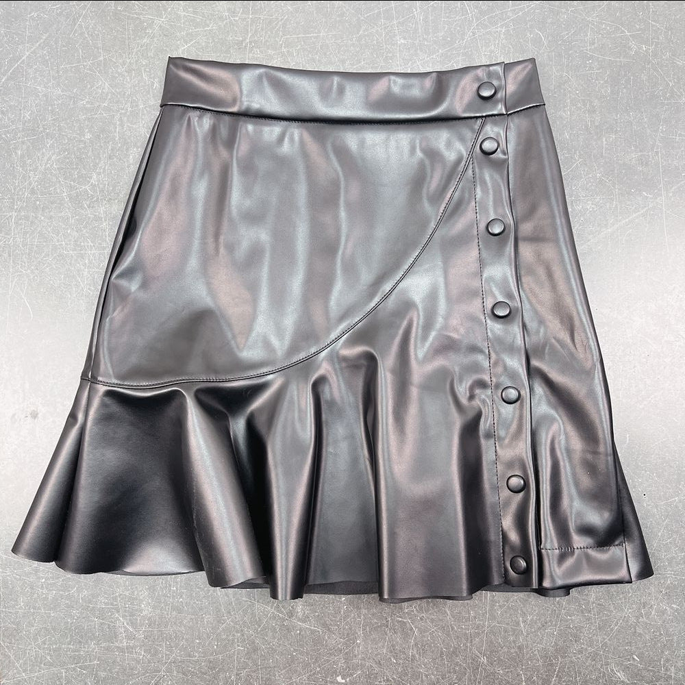 2024 autumn and winter wooden ear all-match leather hot girl short skirt irregular leather skirt