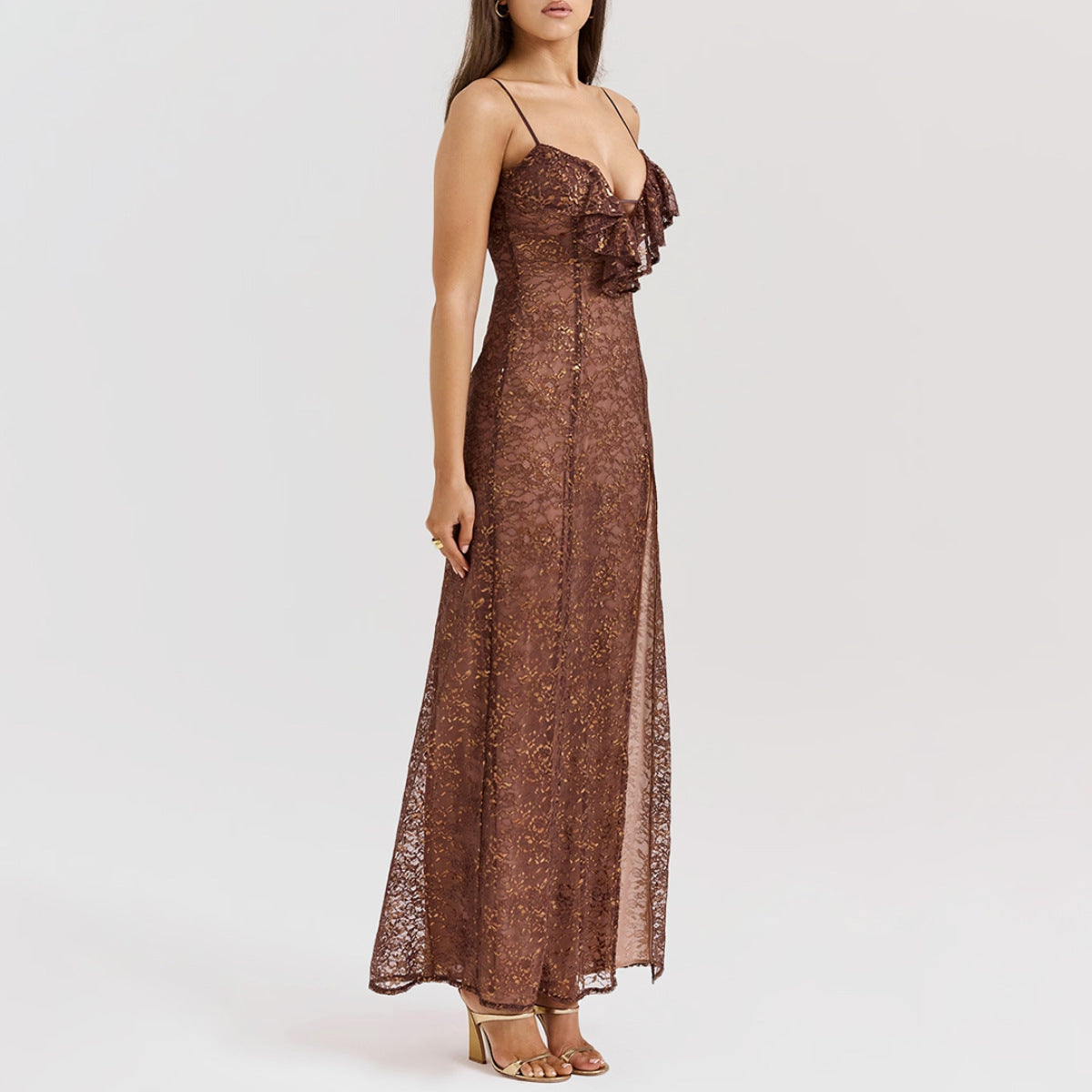 V-Neck Lace Split Long Sexy Sling Dress