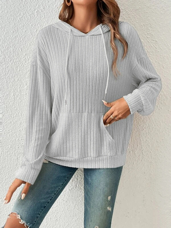 Autumn Winter Coat women's knitwear hooded sunken stripe kangaroo pocket sweatshirt