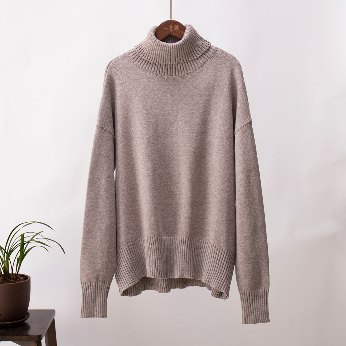 Women's turtleneck sweater autumn and winter loose sweater classic all-match solid color pullover knitted top