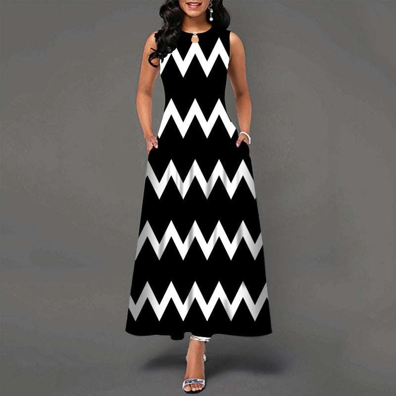 Sleeveless long dress female positioning print big swing skirt bohemian retro long skirt