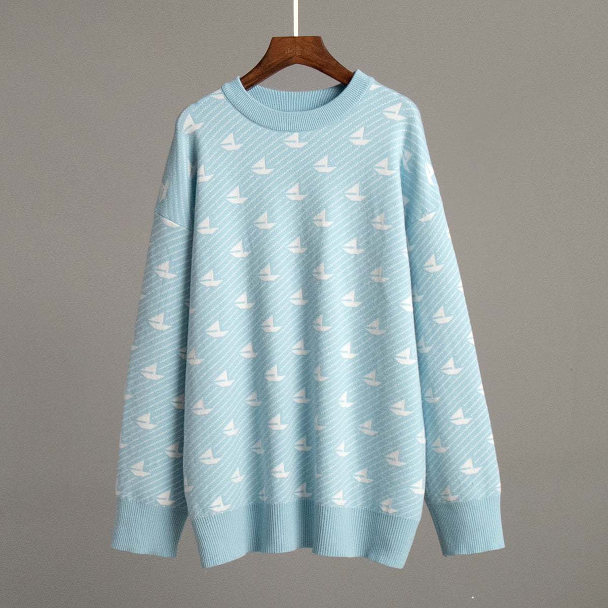 Round neck sailing sweater winter commuter loose knitted pullover women's top