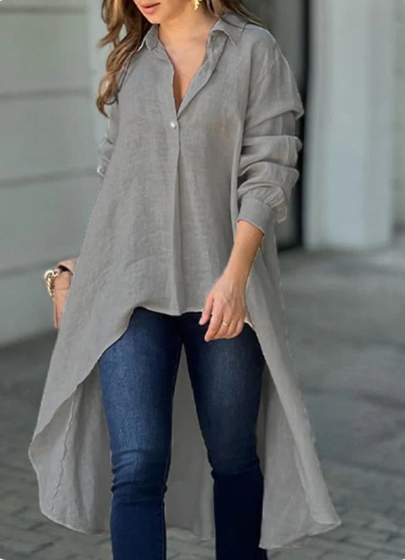 Autumn women's top elegant long sleeve fashion solid color loose lapels shirt Women