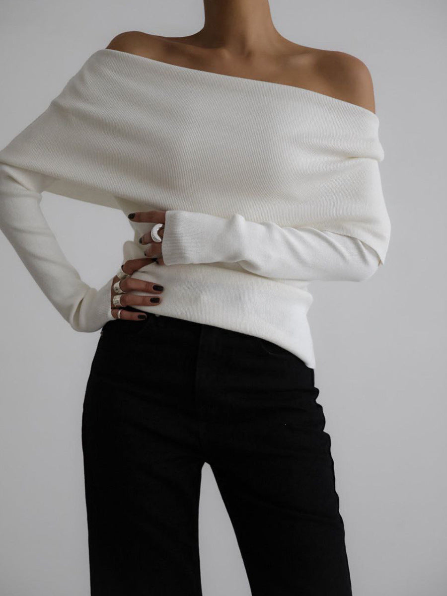 Women's sweater 2024 autumn and winter long-sleeved knitted bottoming shirt off-shoulder sexy slim-fit off-shoulder top