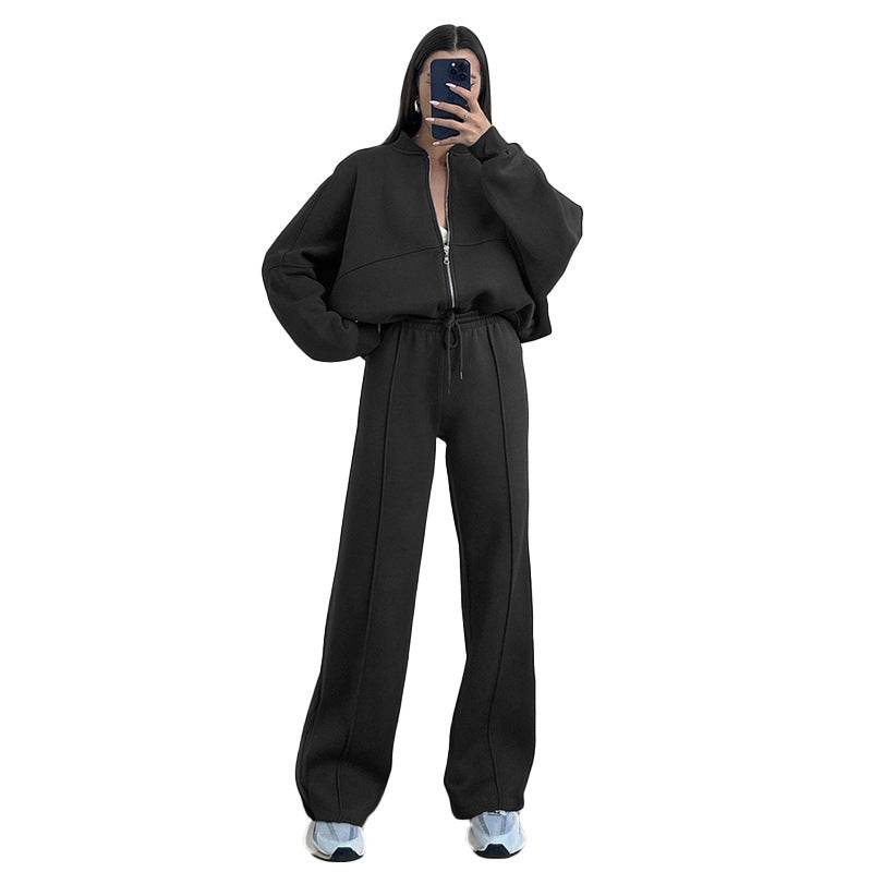 New suit fashionable solid color casual loose street sports sweater suit