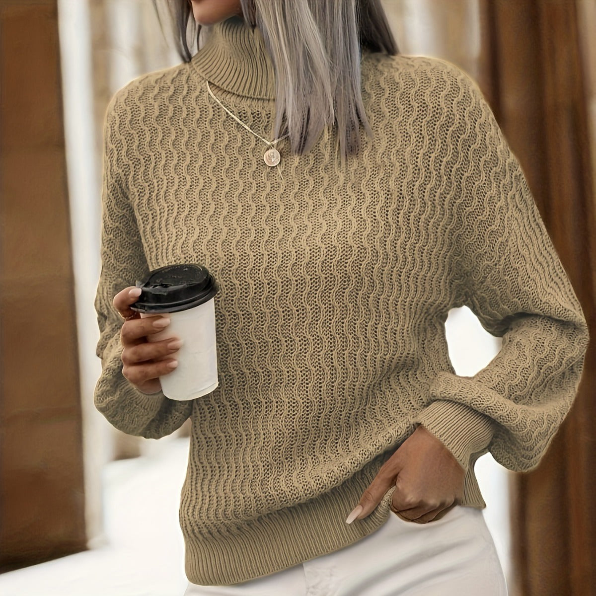Autumn and Winter loose top casual drop-shoulder turtleneck women's thick needle sweater sweater