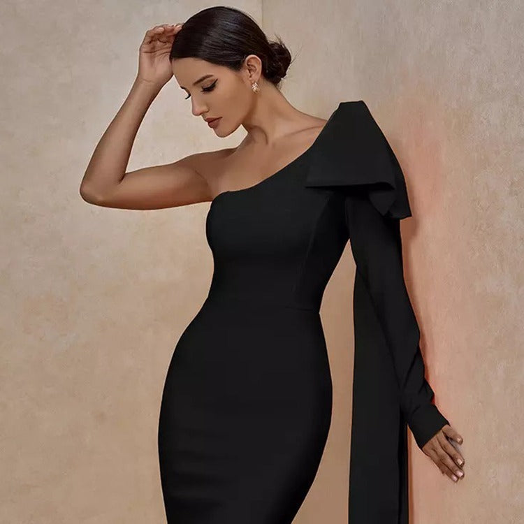 Bandage Dress Three-Dimensional Big Bow One-Shoulder Waist