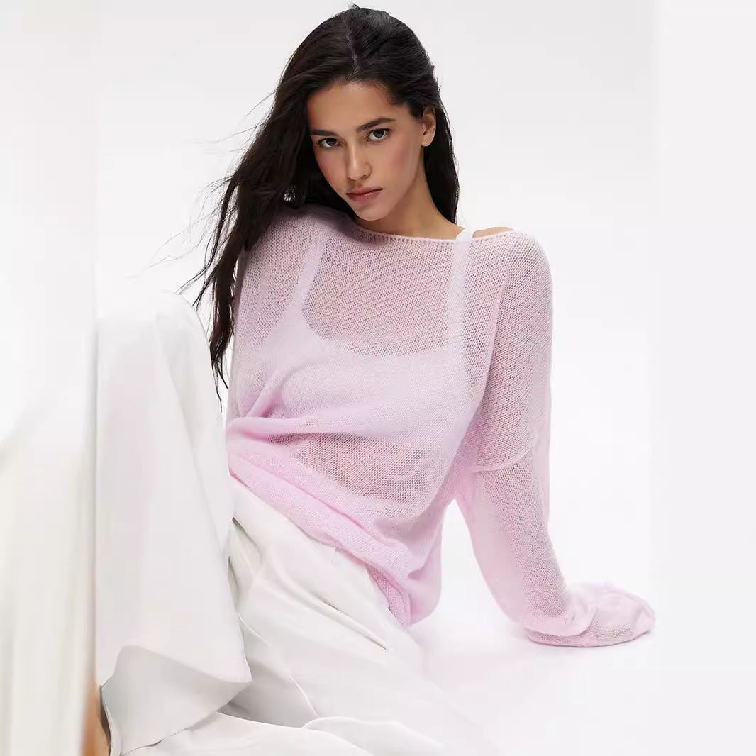 2025 spring and summer new women's perspective knitted T-shirt