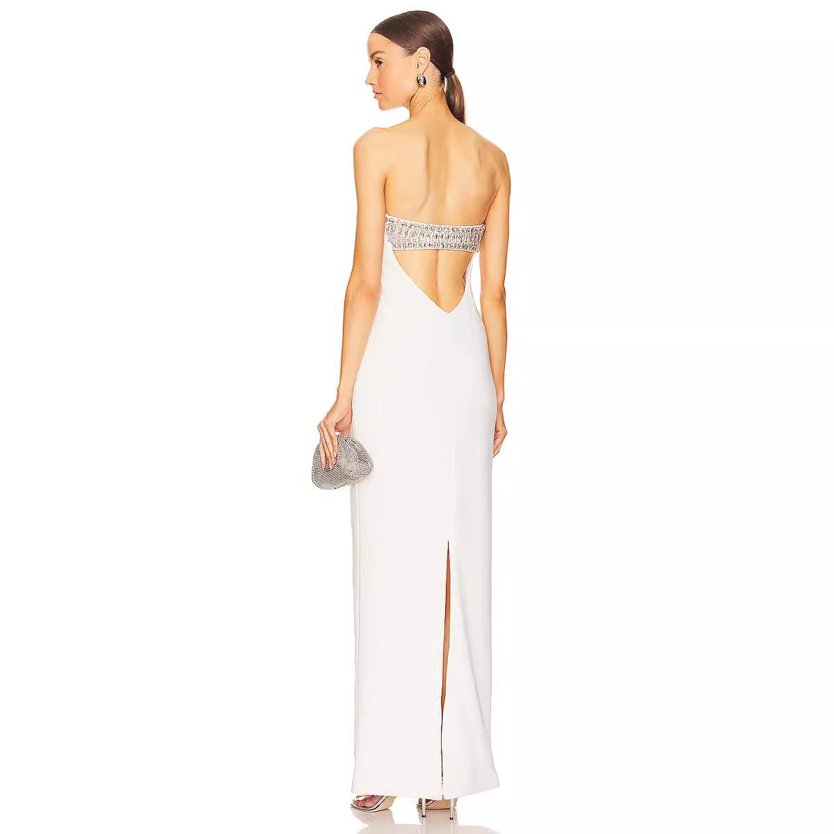 Women's white diamond bandage dress evening