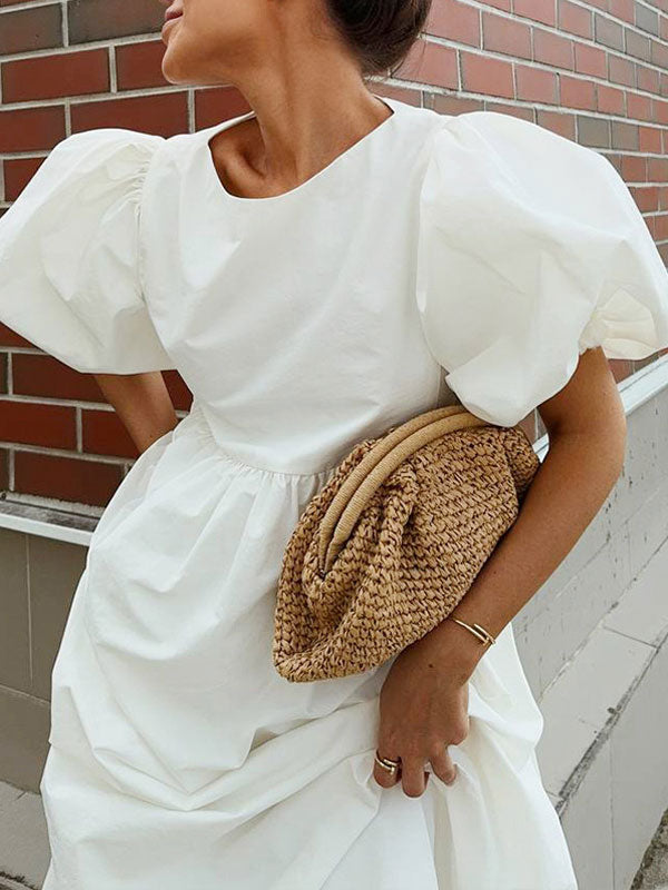 Summer Puff Sleeve Maxi White Dress