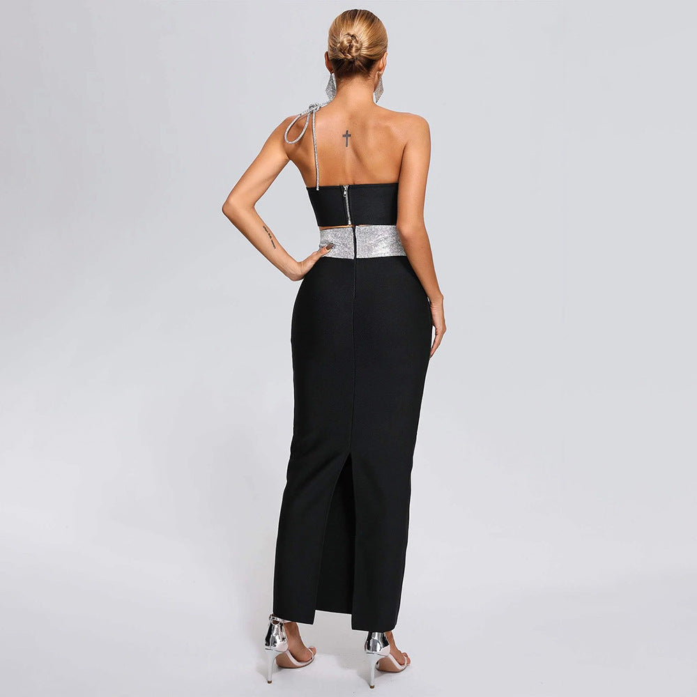 Black Tube Top Slim Bandage Skirt Two-Piece Set