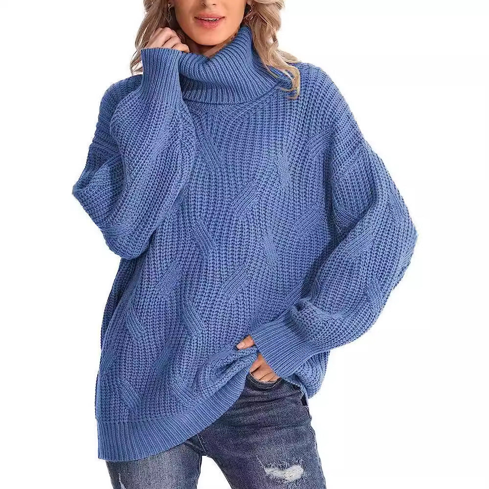 Autumn and Winter loose turtleneck twisted knitted sweater women's pullover long sleeve