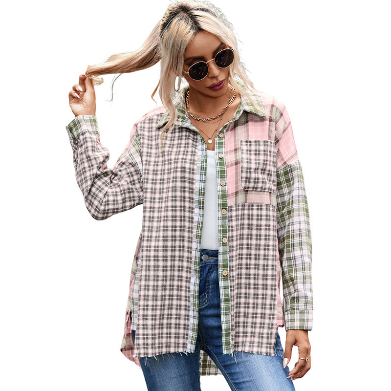 Casual plaid contrasting shirt