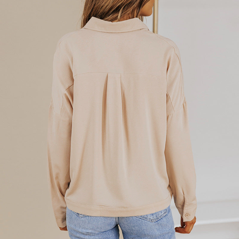Spring and Autumn New Collar ** Fork Long Sleeve Pullover Chiffon Shirt