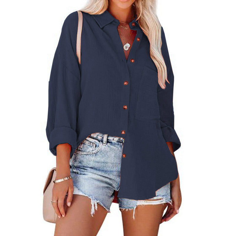 Women's tops spring and autumn drop shoulder batwing shirt casual long sleeve button shirt Women