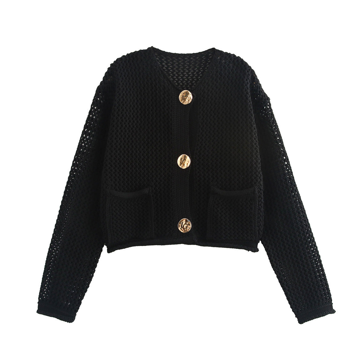 Women's autumn winter round neck hollow out thick needle long sleeve sweater coat