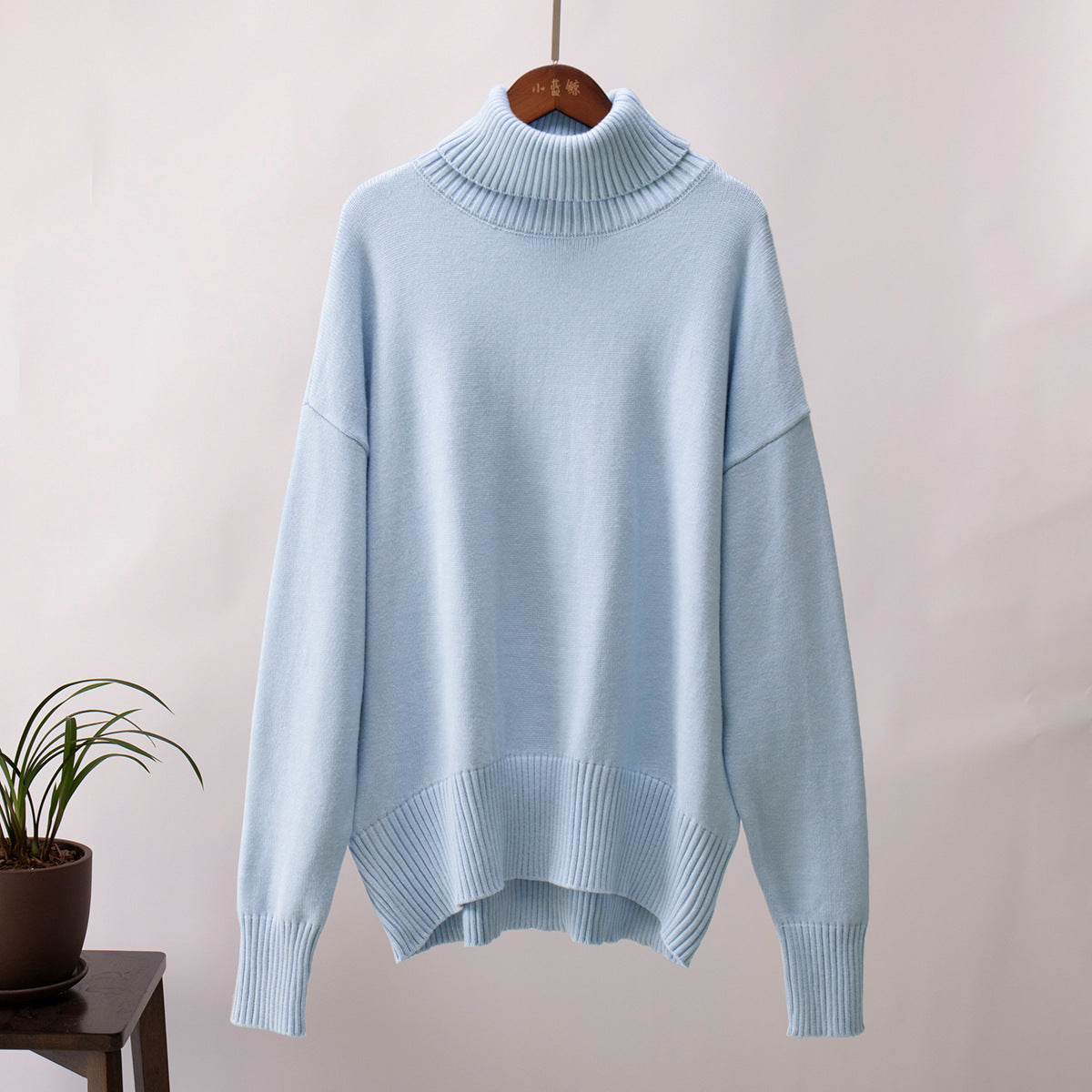 Women's turtleneck sweater autumn and winter loose sweater classic all-match solid color pullover knitted top