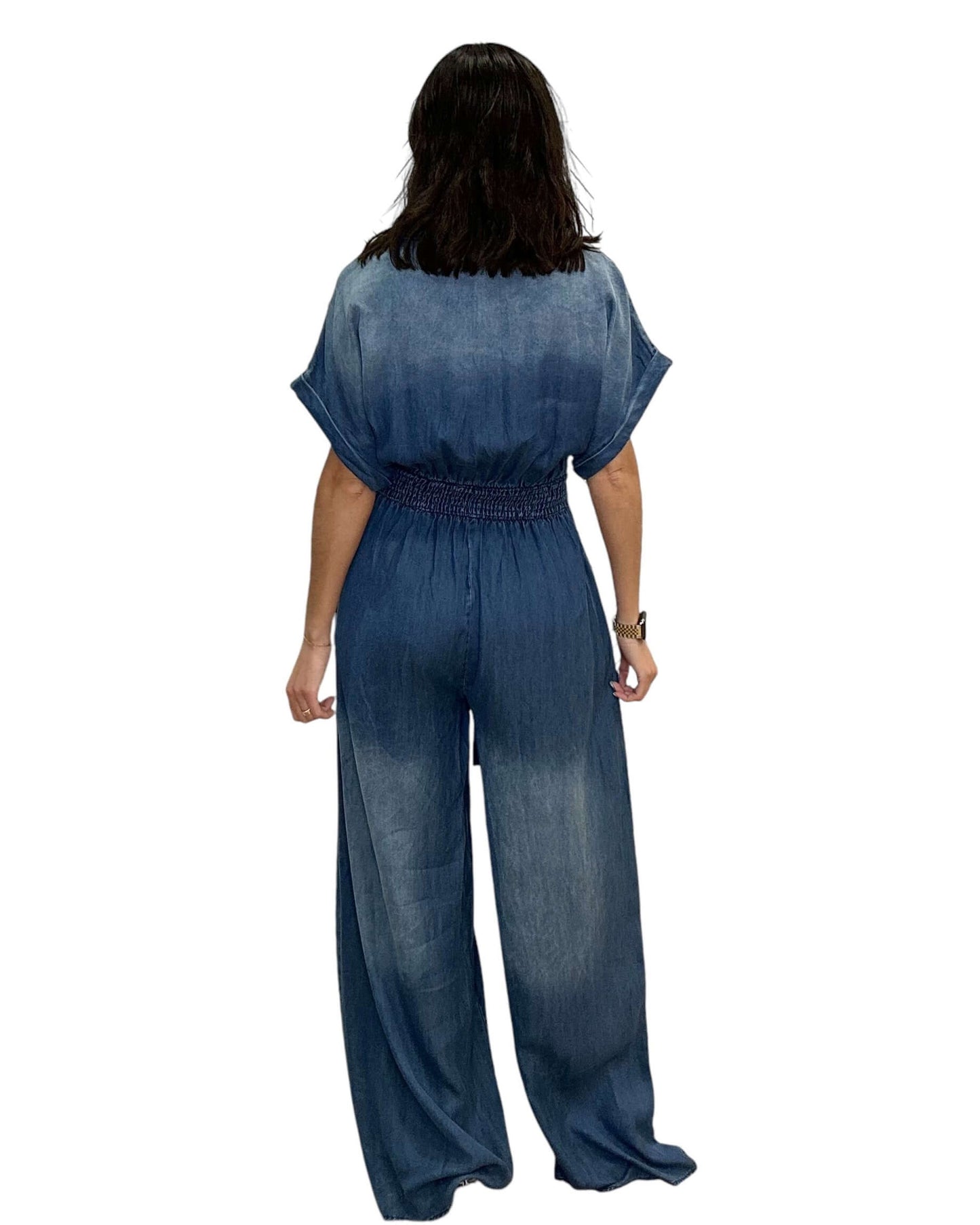 Casual Bat-Sleeve Tie-Waist Denim Wide-Leg Jumpsuit (Buy 2 Free Shipping)