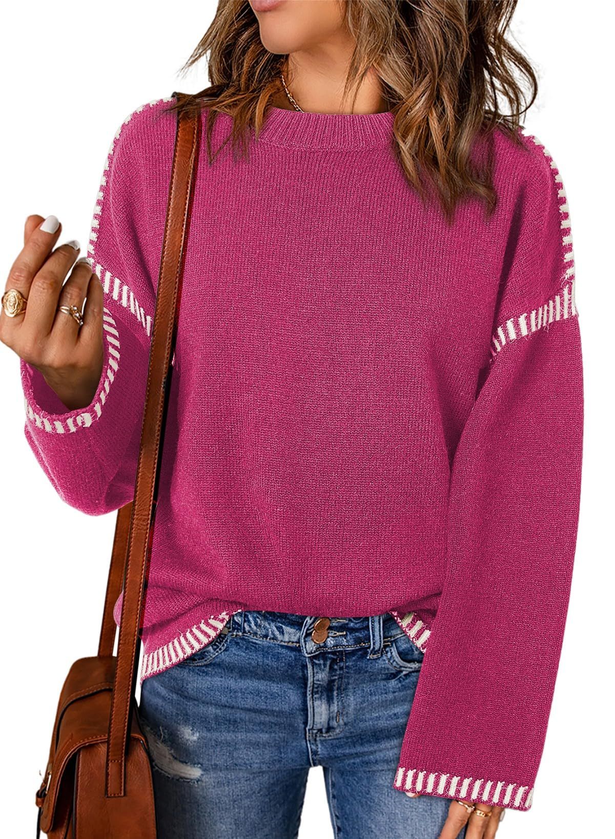 Crewneck Contrast Cable Knit Pullover Sweater (Buy 2 Free Shipping)