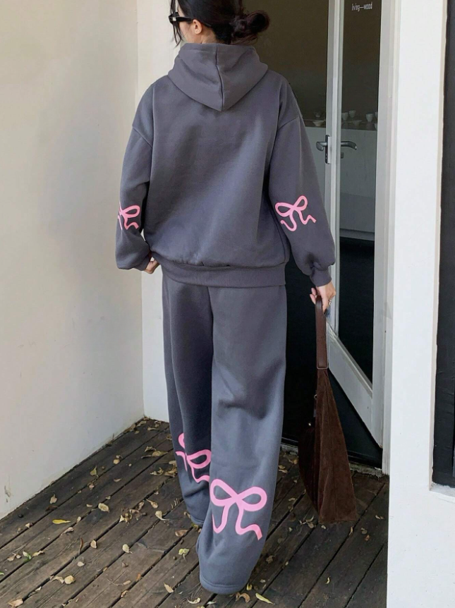 2025 Spring Women's Casual Bow Print Hoodie and Sweatpants 2-Piece Set🎀(Buy 2 Free Shipping)