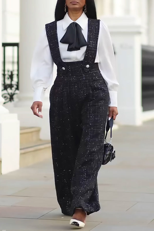 Elegant Glitter Striped Straight Leg Overalls