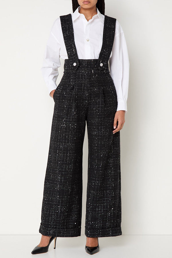 Elegant Glitter Striped Straight Leg Overalls