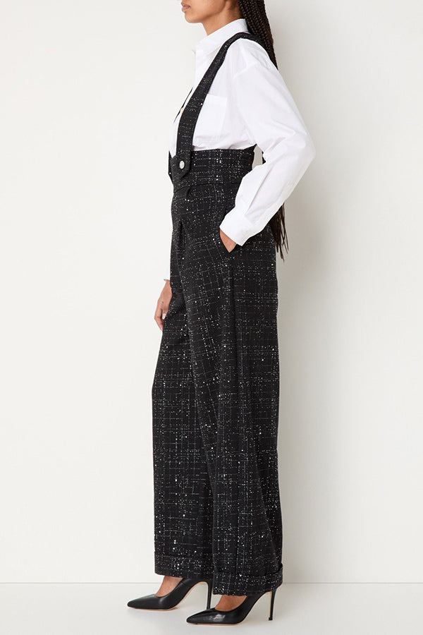Elegant Glitter Striped Straight Leg Overalls