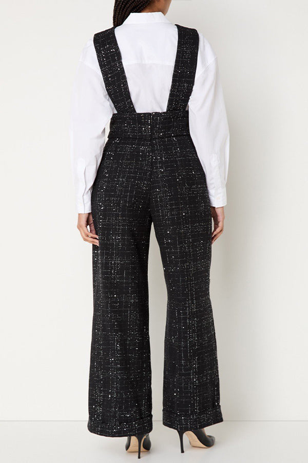 Elegant Glitter Striped Straight Leg Overalls