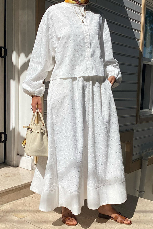 Casual Schiffy Lantern Sleeve Top & Skirt Set