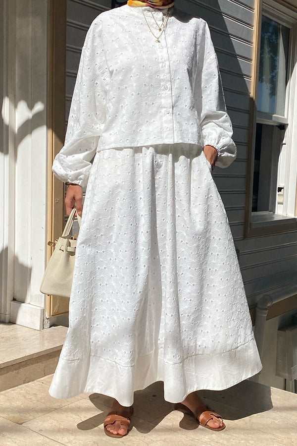 Casual Schiffy Lantern Sleeve Top & Skirt Set