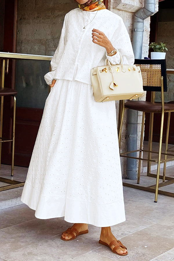 Casual Schiffy Lantern Sleeve Top & Skirt Set