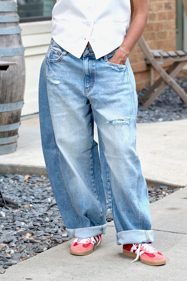 Casual Raw Trim Ripped Carrot Pants