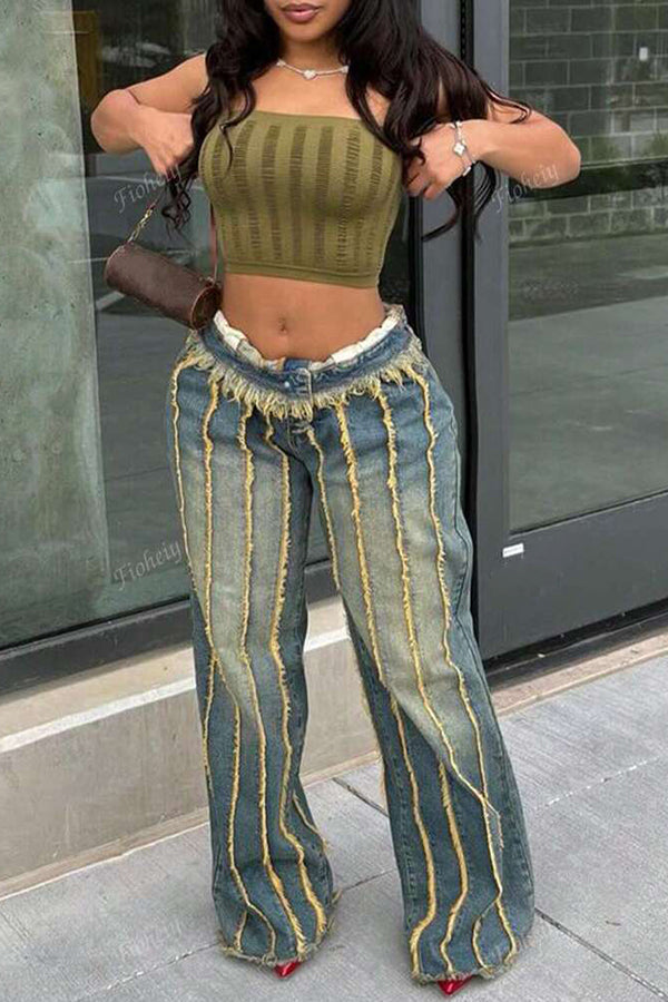 Fashion Raw Trim Straight Leg Pants