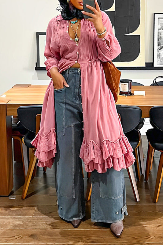 Casual Patched Pocket Wide Leg Jeans