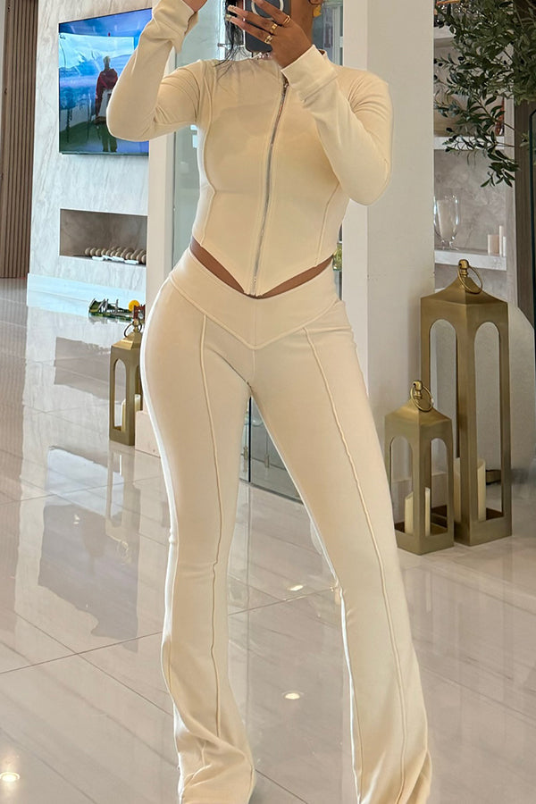 Casual Seam Front Coat & Sweatpants Set