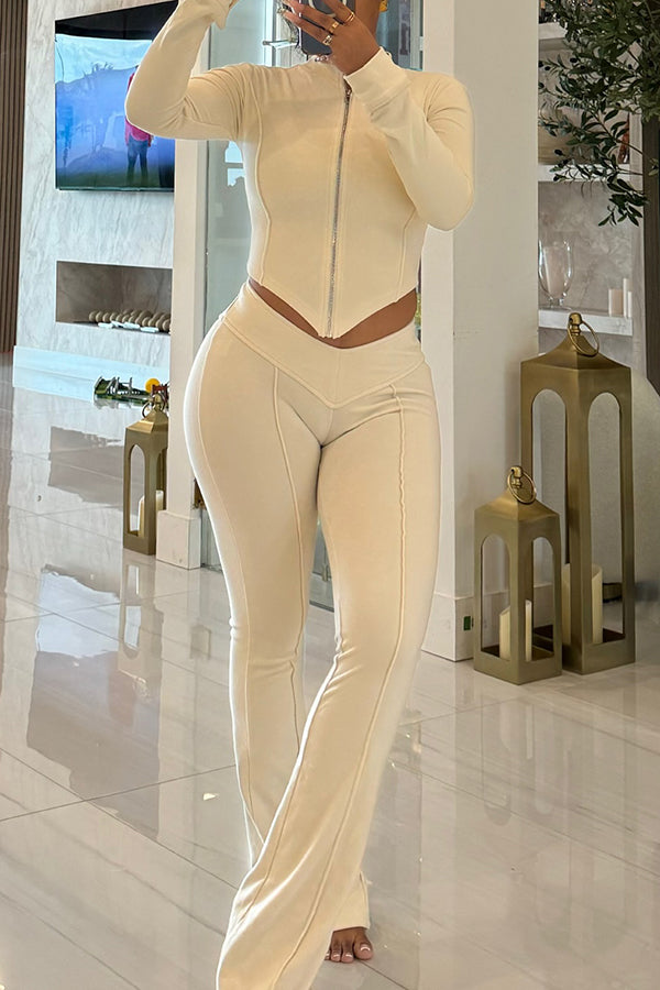 Casual Seam Front Coat & Sweatpants Set