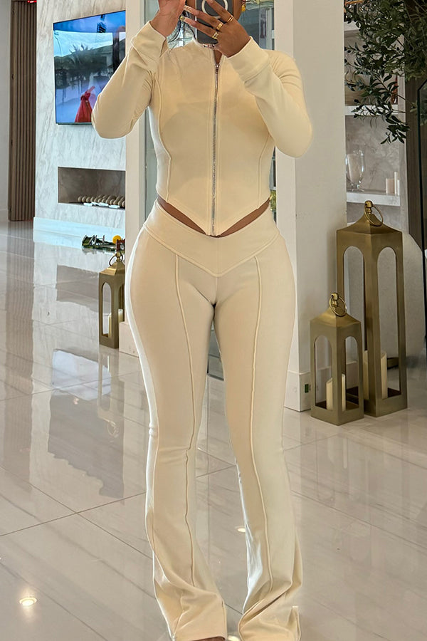 Casual Seam Front Coat & Sweatpants Set