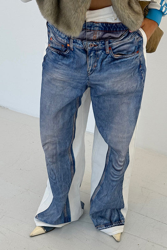 Fashion High-waisted Pocket Patch Jeans