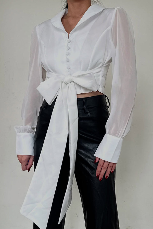 Chic Button Up Tie Front Blouse