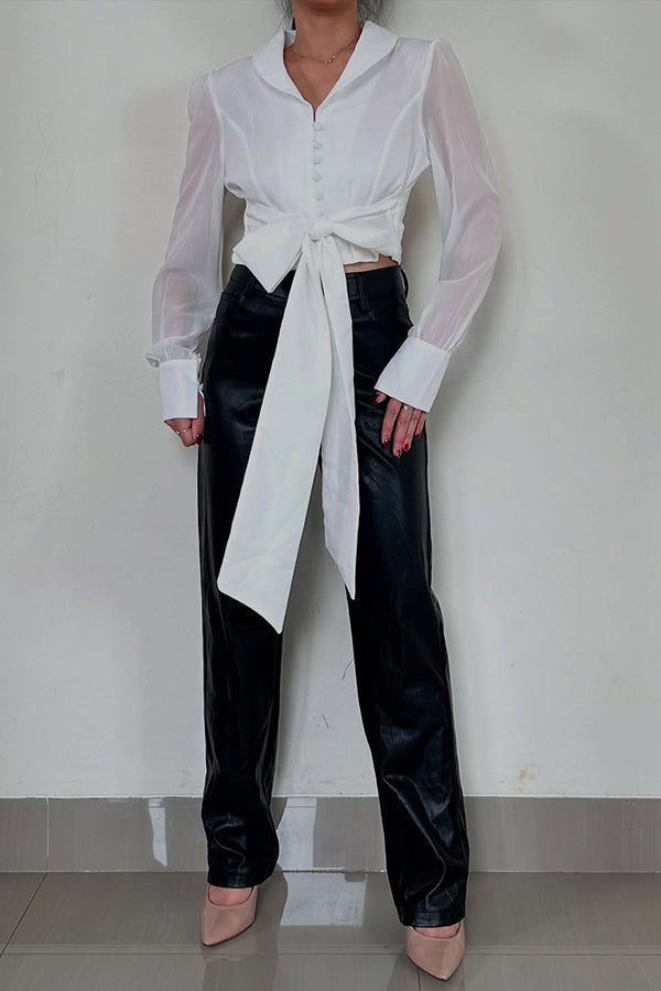 Chic Button Up Tie Front Blouse