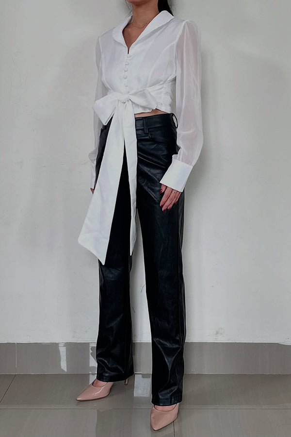 Chic Button Up Tie Front Blouse