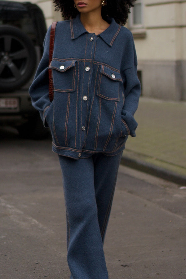 Cozy Imitation Denim Jacket & Pants set