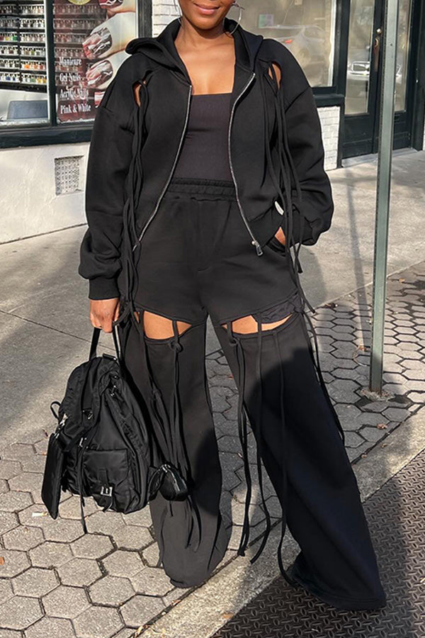 Casual Ribbon Hollow Solid Knitted Jacket