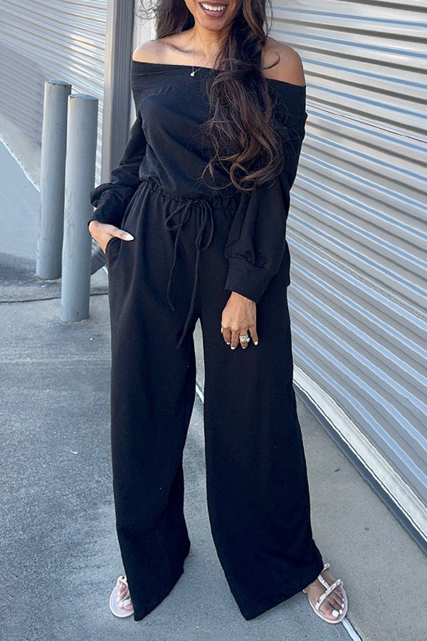 Casual Off Shoulder Drawstring Fluorescent Jumpsuit