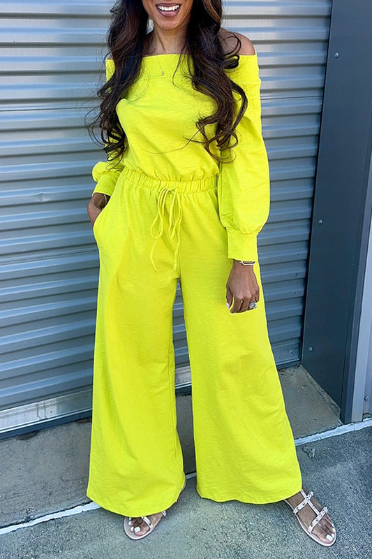Casual Off Shoulder Drawstring Fluorescent Jumpsuit