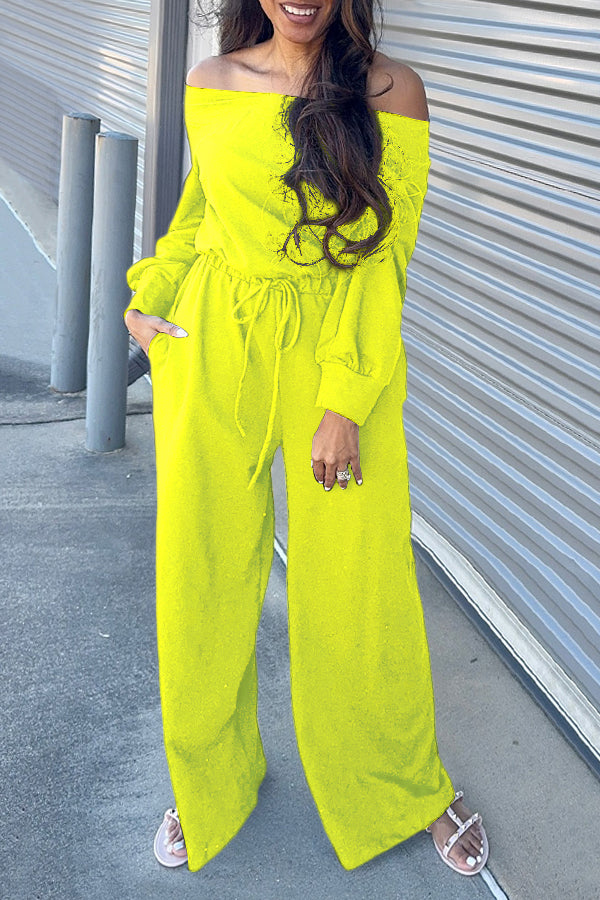 Casual Off Shoulder Drawstring Fluorescent Jumpsuit
